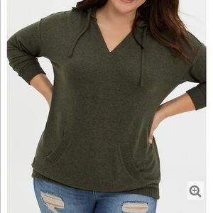 SUPER SOFT PLUSH OLIVE GREEN RELAXED TUNIC HOODIE